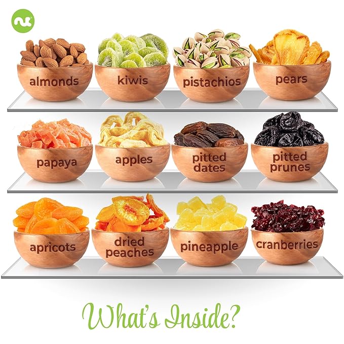 NUT CRAVINGS - Dried Fruit &amp Mixed Nuts Gift Basket in White Gold Box (12 Assortments) Ramadan Gifts Food Arrangement Healthy Snack Care Package