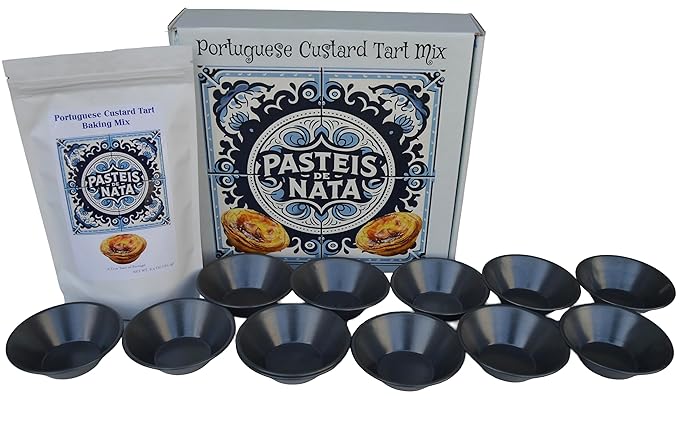 Pasteis de Nata Portuguese Custard Tart Baking Kit 12 Reusable Molds Premium Mix with Instructions