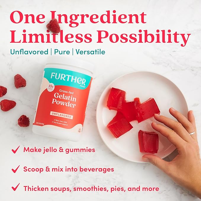 Further Food Premium Gelatin Powder – Unflavored Grass-Fed &amp Pasture-Raised Beef Hide Non-GMO Sugar-Free Keto &amp Paleo Friendly 15.87 oz