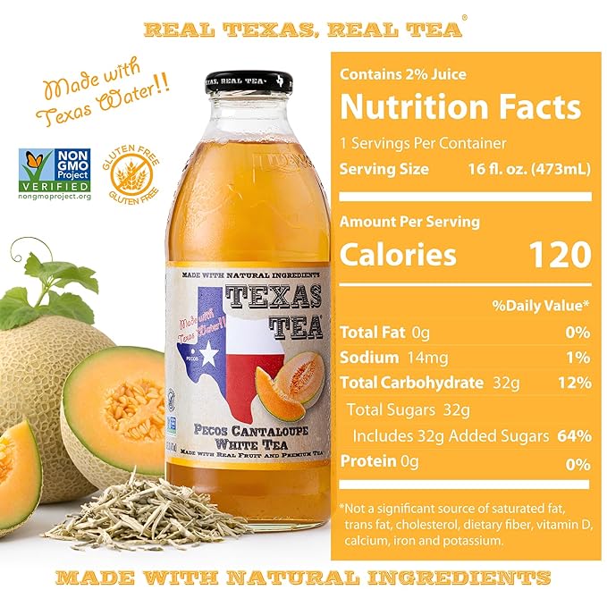 Texas Tea Pecos Cantaloupe White Tea Real Brewed White Tea with Real TEXAS Pecos Cantaloupes Non GMO No Preservatives Light and Refreshing Texas Brewed Tea 16 fl oz Pack of 12