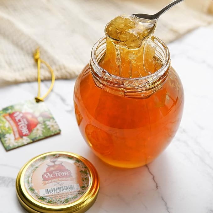 Don Victor Pure Honey with Comb 16 oz. Glass Globe Jar Edible Honeycomb Included Alternative Sweetener Perfectly Sweet Gift for Teachers