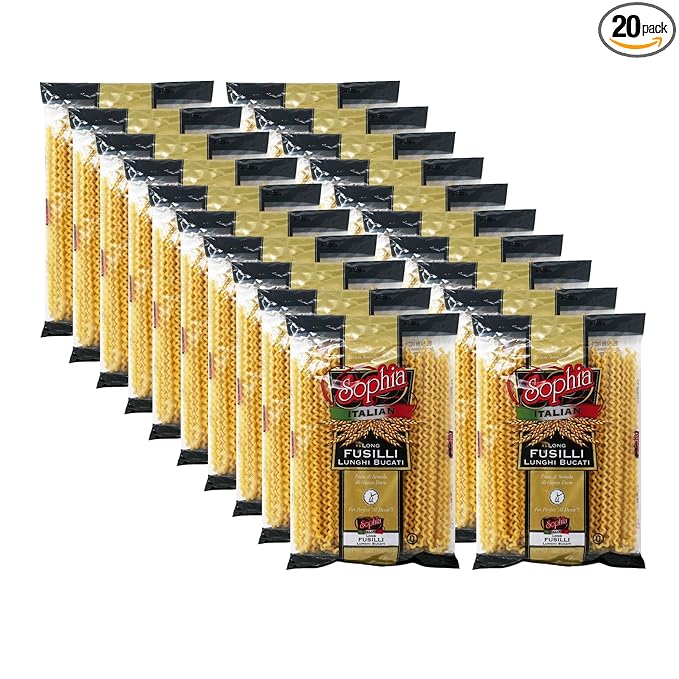 Sophia Long Fusilli Pasta – Authentic Italian Fusilli Lunghi 20-Pack | 12-Inch Giant Spiral Pasta Noodles | Long Fusilli Col Buco Imported from Italy | Gourmet Pasta for Sauces &amp Italian Recipes