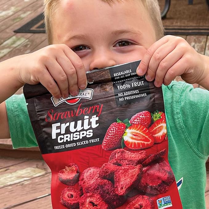 Brothers All Natural Freeze Dried Fruit Crisps Strawberry 1 Oz (Pack of 8) Made with 100% Fruit Gluten Free Soy Free Vegan Healthy Snack Resealable Pouch