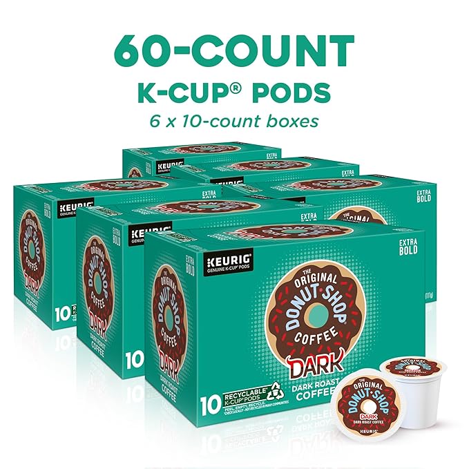 The Original Donut Shop Dark Keurig Single-Serve K-Cup Pods Dark Roast Coffee 60 Count (6 Packs of 10)