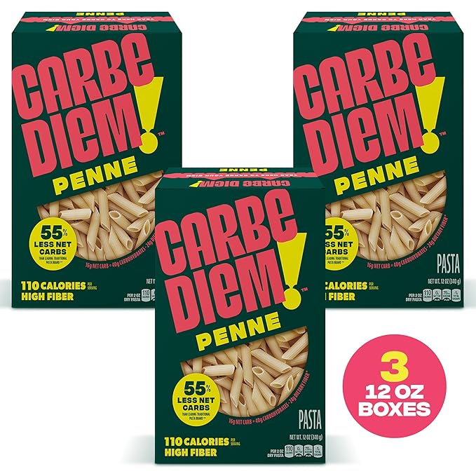 Carbe Diem! Penne &amp Elbow Bundle Lower Net Carb Pasta with Traditional Flavor &amp Texture 8 grams of Protein 55% Fewer Net Carbs &amp Only 110 Calories Per Serving 2 Packs of 3