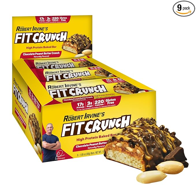 FITCRUNCH Snack Size Protein Bars 6-Layer Baked Bar 3g of Sugar Gluten Free &amp Soft Cake Core (9 Bars Peanut Butter Crunch)