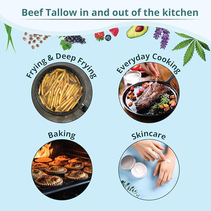 Zatural 100% Pure Grass-Fed Beef Tallow – Deodorized &amp Refined Food-Grade Fat for Cooking Frying Skincare Soap Making &amp DIY Balms (13 oz)