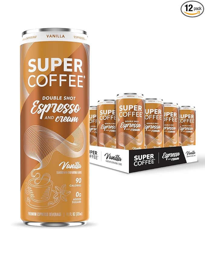 SUPER COFFEE Espresso Iced Keto Coffee (0g Added Sugar 90 Calories) [Vanilla] 11 Fl Oz 12 Pack | Smart Coffee Drink - SoyFree GlutenFree