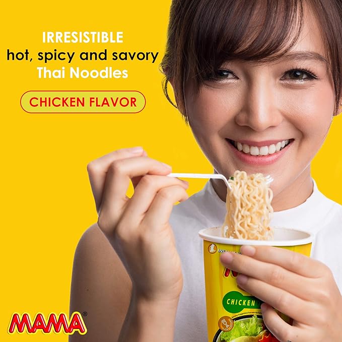 MAMA Noodles Chicken Instant Cup of Noodles with Delicious Thai Flavors Hot And Spicy Noodles with Chicken Soup Base No Trans Fat with Fewer Calories Than Deep Fried Noodles (Chicken Flavor 6 Pack)