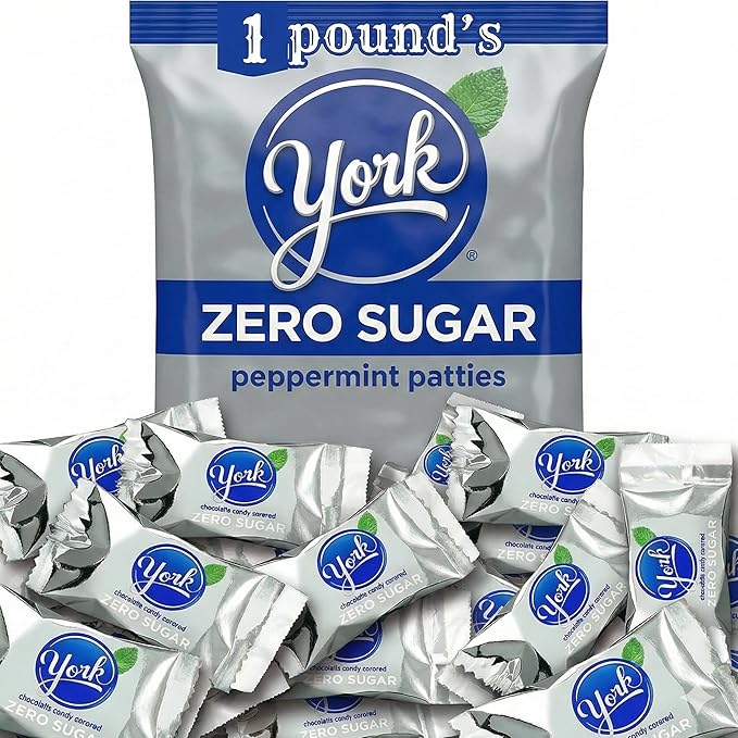 YORK Zero Sugar Chocolate Peppermint Patties Candy Individually Wrapped Aspartame Free 16 oz Bag