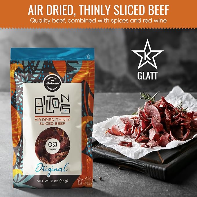 Aufschnitt Biltong Beef Jerky Slices South African Style Beef - Air Dried No Sugar All Natural Ingredients Gluten Free Made in USA Original 2oz 3 Pack
