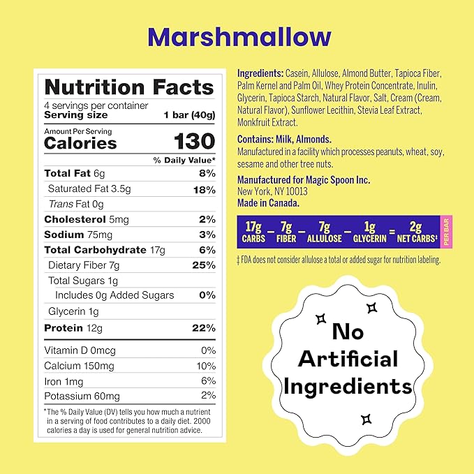 Magic Spoon Treats - 16 High Protein Bars Marshmallow - High Protein Gluten Free Snack - Sugar &amp Grain Free Protein Cereal Bar - Low Carb &amp Keto Friendly - Healthy Snacks for Adults
