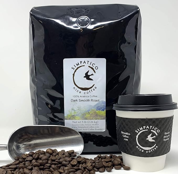 Simpatico Low Acid Coffee - Regular - Organic Dark - Whole Bean (5 pound bag)