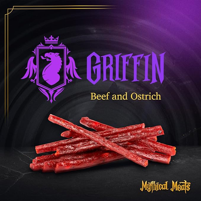 Mythical Meats Original Flavor Griffin 12-Pack Snack Sticks – Ostrich w/Beef – Dried &amp Dehydrated Meats Seasoned to Perfection – High Protein Snacks