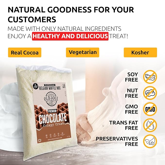 OldSoul Professional Belgian Waffle Mix | 30 Lbs | Crispy | Chocolate Flavour | 168 Waffles (30 Lbs Traditional)