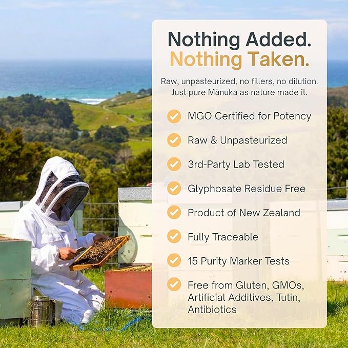 100% Certified Pure New Zealand Manuka Honey MGO 300+ | Raw Unpasteurized Natural Honey | Fully Traceable Non-GMO Glyphosate Free Lab Tested (250g)