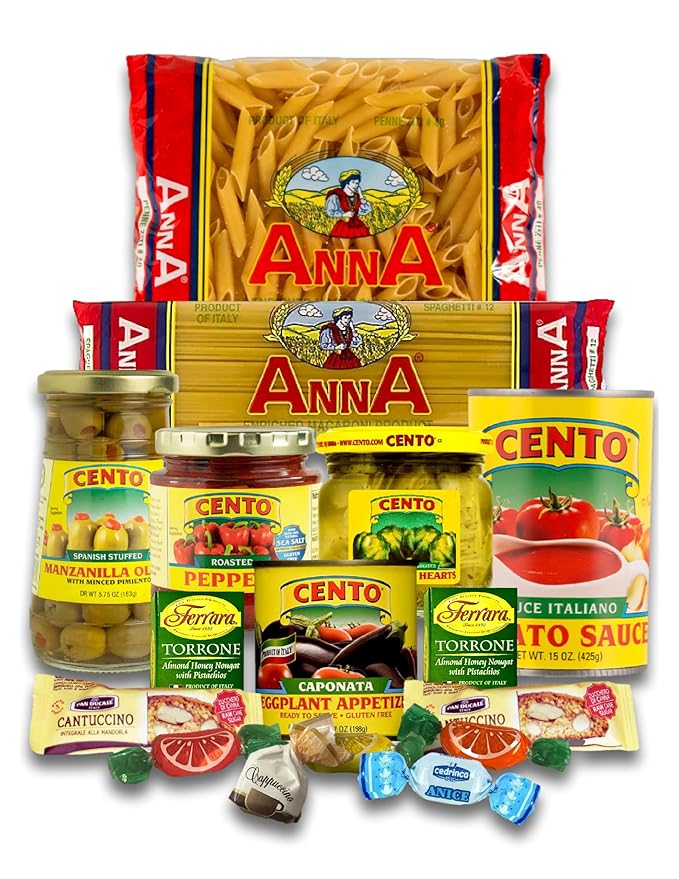 Family Style Imported Italian Gift Basket with Pasta Sauce Antipasto and More