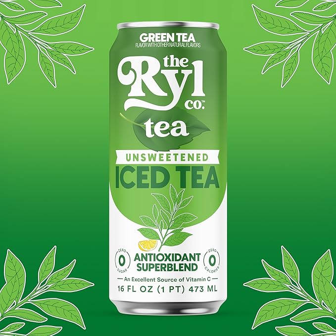 Ryl Iced Tea Unsweetened Green Tea Antioxidant Superblend Zero Sugar Zero Carb Zero Calorie Iced Tea 16.0 Fl Oz (12-Pack)