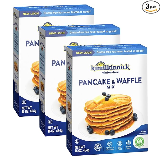 Kinnikinnick - Pancake &amp Waffle Mix - Gluten Free Allergy Friendly Vegan Pancake and Waffle Mix - 16 oz. Boxes - 3 Pack