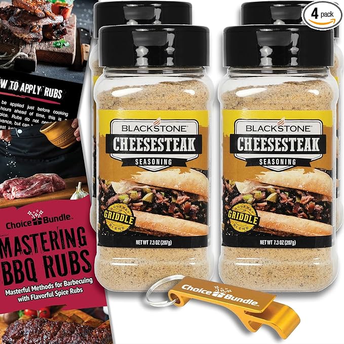 Blackstone Cheesesteak Seasoning – Gourmet Griddle Premium BBQ Barbecue Rub 4 Pk Choice Bundle (29.2 oz) + Guide &amp Opener (6 Items)!