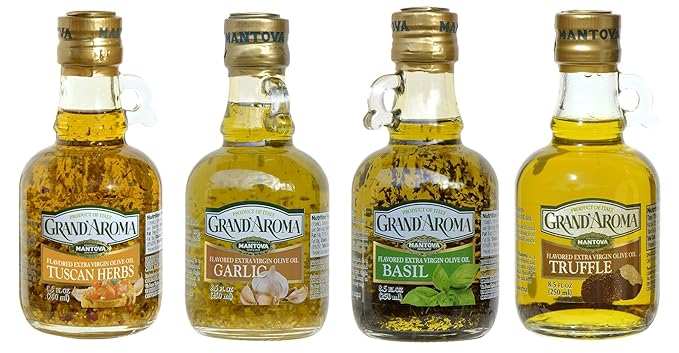 Mantova Grand’Aroma Flavored Extra Virgin Olive Oils Variety Gift Set made in Italy cold-pressed 100% natural heart-healthy for grilling barbequing smoking and cooking 8.5 oz