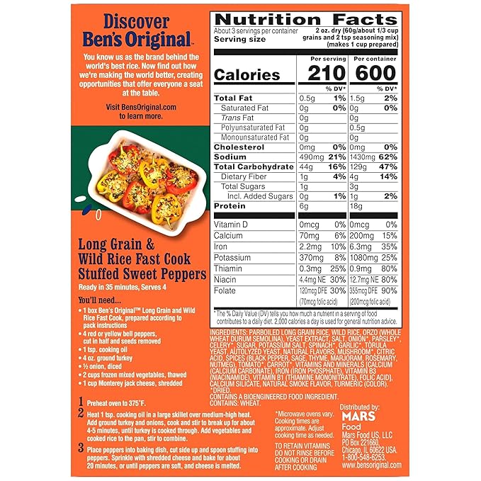 BEN'S ORIGINAL Long Grain Rice and Wild Rice Fast Cook Rice 6.2 OZ Box (Pack of 12)
