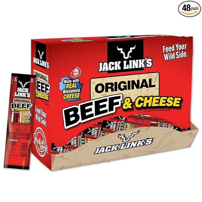 Jack Link’s Original Beef &amp Cheese Combo Pack 1.2 oz. Pack of 48 – Original 100% Beef Stick and Cheese Stick Made with Real Wisconsin Cheese - 7g Protein Made with Beef