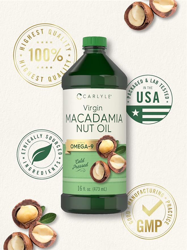 Carlyle Macadamia Nut Oil | 3 x 16 oz Bottles | Premium Cold Pressed | Food Grade | Vegetarian Non-GMO Gluten Free | Virgin Oil | Safe for Cooking Great for Hair and Skin