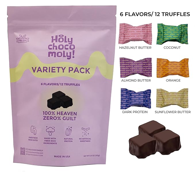Guilt-Free Chocolate Truffles - Variety Bag | Low in Refined Sugar Low Calories Made With Dates and Real Nut Butters | Healthy On-the-go Snack | 12 truffles
