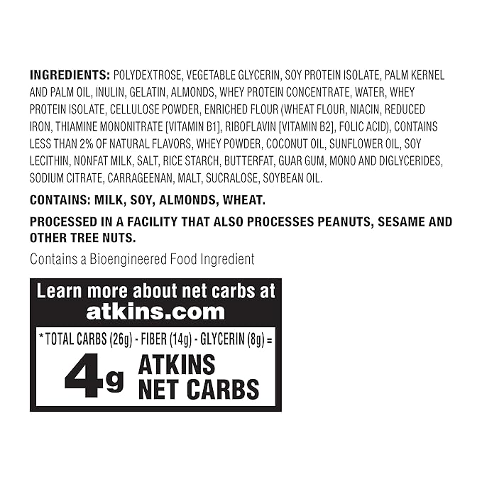 Atkins Vanilla Caramel Pretzel Protein Meal Bar High Fiber 2g Sugar 4g Net Carbs Meal Replacement Keto Friendly 5 Count
