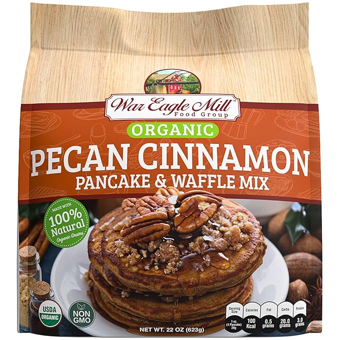 War Eagle Mill Organic Pecan Cinnamon Whole Grain Pancake &amp Waffle Mix 22 oz Bag (2 Pack)