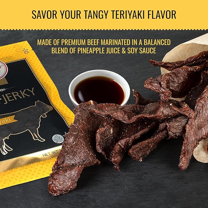 Aufschnitt Grass Fed Beef Jerky - Low Sodium Certified Kosher - Made in USA - Keto Friendly - 12 Pack Teriyaki