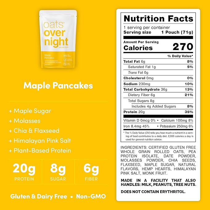 Oats Overnight Maple Pancakes 8 Pack + BlenderBottle &amp Cinnamon Roll 8 Pack - 20g Protein High Fiber Breakfast Shake - Gluten Free Non GMO Oatmeal