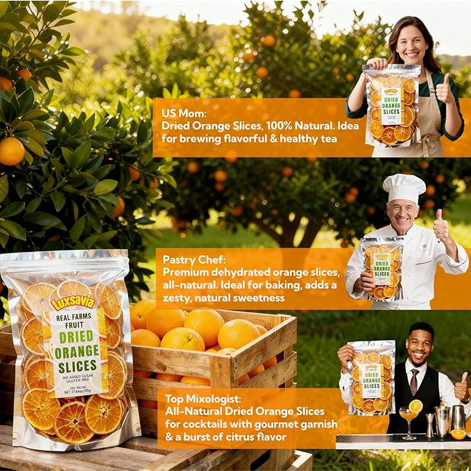 1.1LB(500g) Natural Dried Orange Slices BulkApprox 100-110 WheelsDehydrated Orange Slices NO AddtivesDried Oranges Sugar FreeDehydrated Fruit for CocktailsChristmas DayCraftsBakingFruit Tea