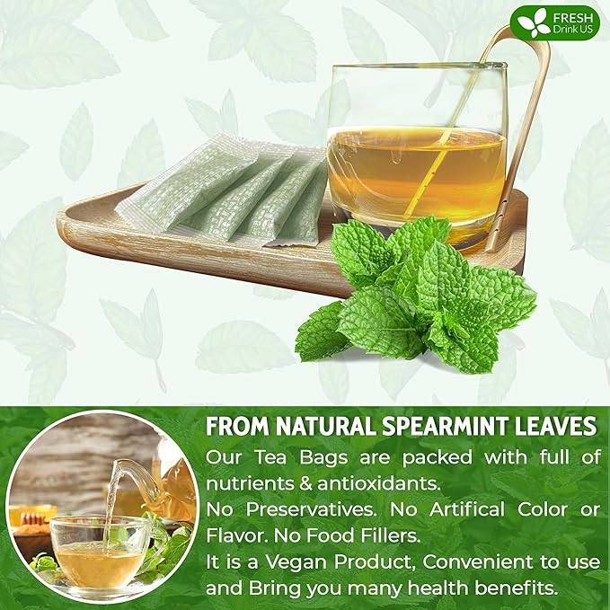 Spearmint Tea Bags 100% Natural &amp Pure Spearmint Leaves. Loose Leaf Spearmint Herbal Tea. Spearmint Leaf Tea. No Sugar No Caffeine No Gluten Vegan.