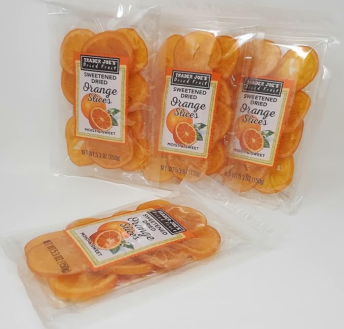 Trader Joe's Sweetened Dried Orange Slices Moist and Sweet Net Wt. 5.3 Oz (150g) - Pack of 4