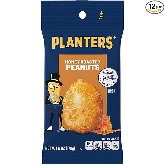 Planters Honey Roasted Peanuts (12 ct Pack 6 oz Bags)
