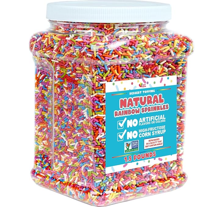 A Great Surprise Dye Free Rainbow Sprinkles - 1.5 Pounds - All Natural - Vegan Sprinkles for Baking Ice Cream Cookies Cupcakes