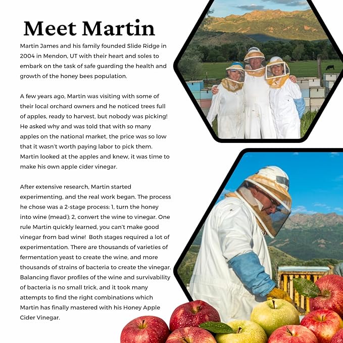 Slide Ridge Martin's Honey Apple Cider Vinegar | Crispy &amp Sweet | Wellness Kitchen &amp Household Staple | 16 oz (Pack of 6)