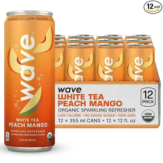 WAVE Sparkling Refreshers | Sparkling Juice | Organic Hydration | Low Calorie Drink | Lightly Carbonated Soda Alternative | No Added Sugar No Preservatives or Artificial Ingredients |12 Pack (White T