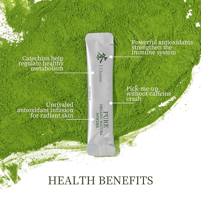 Chaism Ceremonial Grade Matcha Green Tea Powder - Single Serve Packets Premium First Harvest USDA Organic Gluten-Free Vegan 100% Pure (20-Packets)