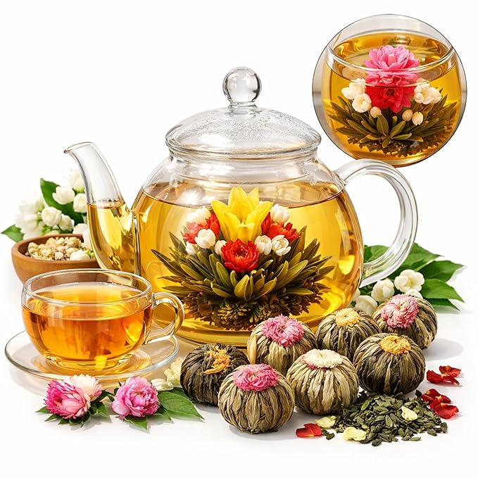 Blooming Tea &amp Edible Flower Infusions Green Tea 24 Unique Flavors Gift Set for Everyone – Natural Floral &amp Aromatic Teas in Extra Large Premium Gift Box
