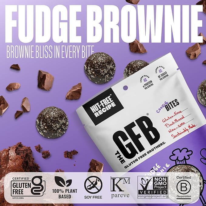 The GFB Fudge Brownie Cookie Protein Bites - Allergen Friendly &amp Nut Free - Gluten Free Plant Based Non GMO Sustainably Made – Ridiculously Tasty Healthy Protein Energy Balls 4 oz (6 Count)