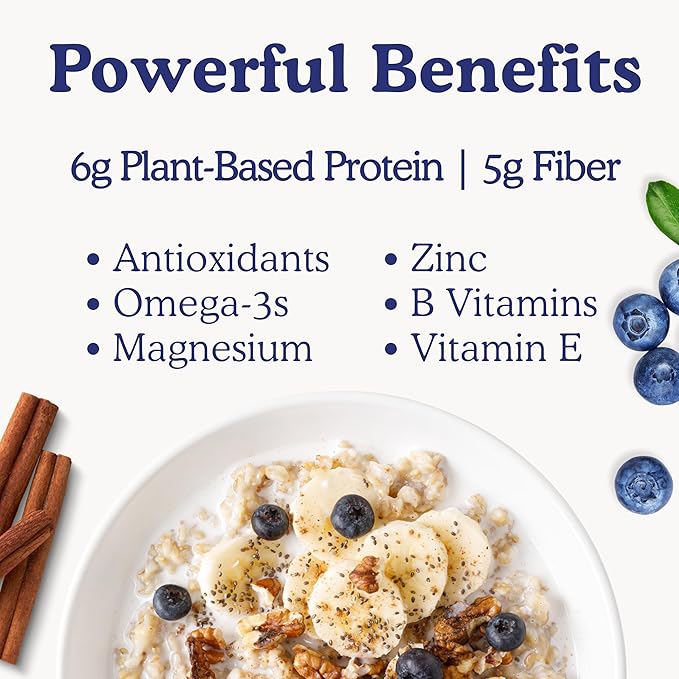 Earnest Eats Superfood Oatmeal Cups - Blueberry Chia – 6g Plant Protein Gluten Free Vegan On-the-Go Breakfast 2.1 Ounces Each (6 Pack)