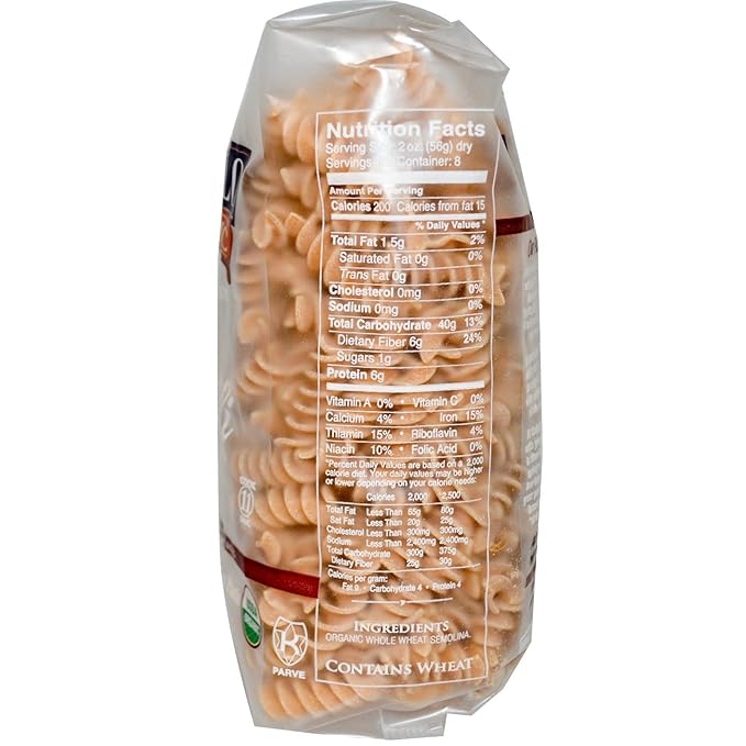DeLallo Fusilli No. 27 100% Organic Whole Wheat Pasta 16 oz (Pack of 6)
