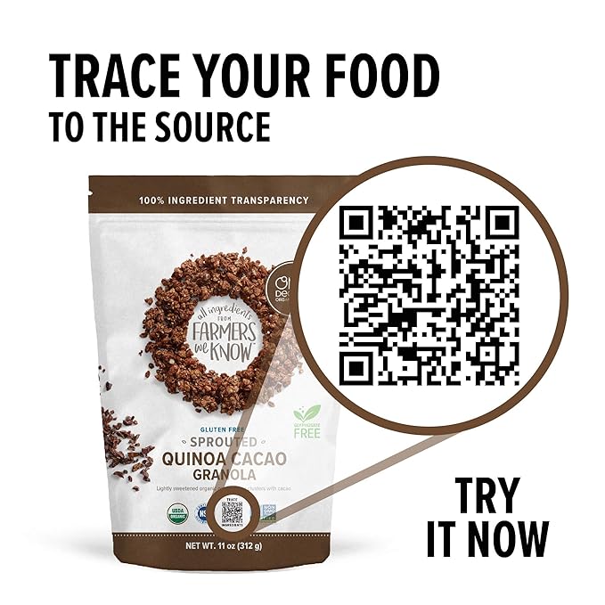 One Degree Organic Foods Sprouted Oat Quinoa Cacao Gluten Free Granola - USDA Organic Vegan (11 oz. - 6 pack)