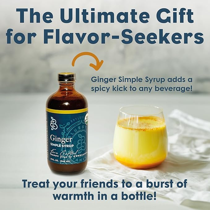 Bluestem Botanicals Organic Ginger Simple Syrup 8 oz Cocktail and Mocktail Mixer for Drinks Non-Alcoholic