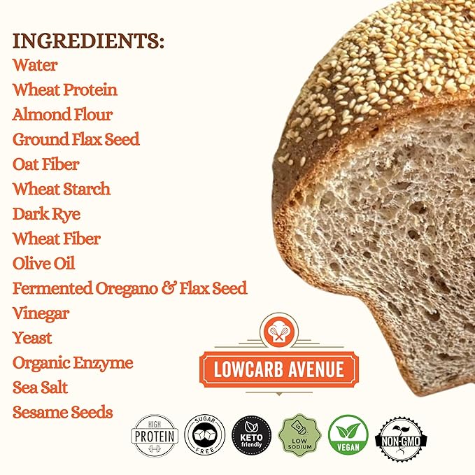 Dr. B's Wilbur Five Flour Multigrain Bread | 1g Net Carbs &amp 7g Protein | Low Calorie Vegan Sugar Free | Fresh Sliced Keto &amp Low Carb Bread Loaf (5 Pack (16 oz) Sesame)