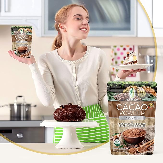 PNM Cacao Powder Organic Raw Unsweetened Cocoa (4 Pack 16 Oz)