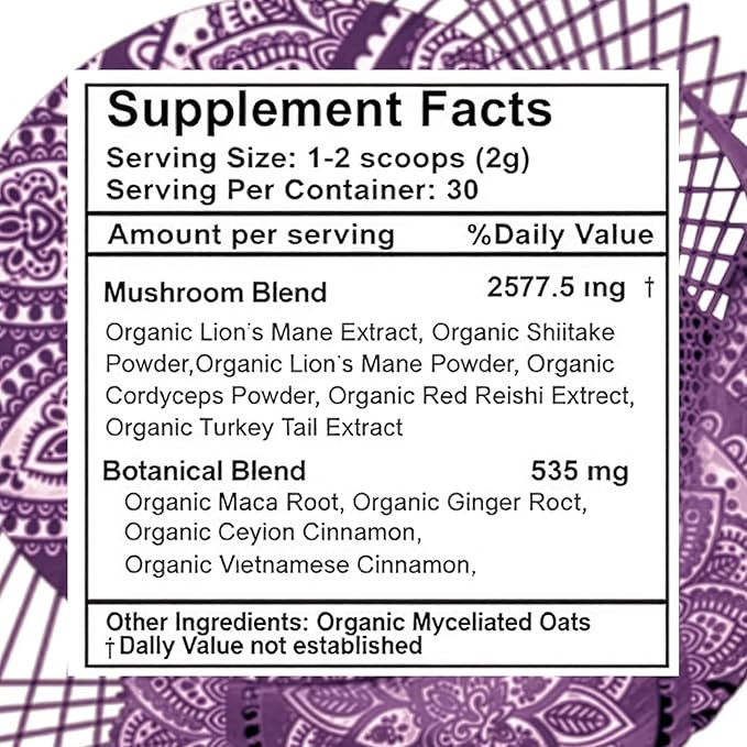 Mind Master Mushroom Powder Blend – Brain Health Supplement with Lion’s Mane Cordyceps Maca Shiitake Red Reishi &amp Ceylon Cinnamon – Mix into Coffee Tea or Smoothies Any Time of Day 2.1 oz Pow